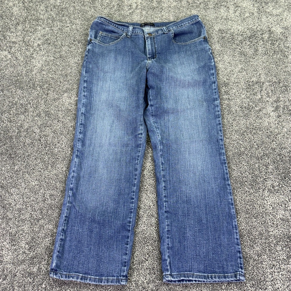 Lee Jeans Womens 14 Petite Blue Relaxed Fit Straight Denim Medium Wash Casual